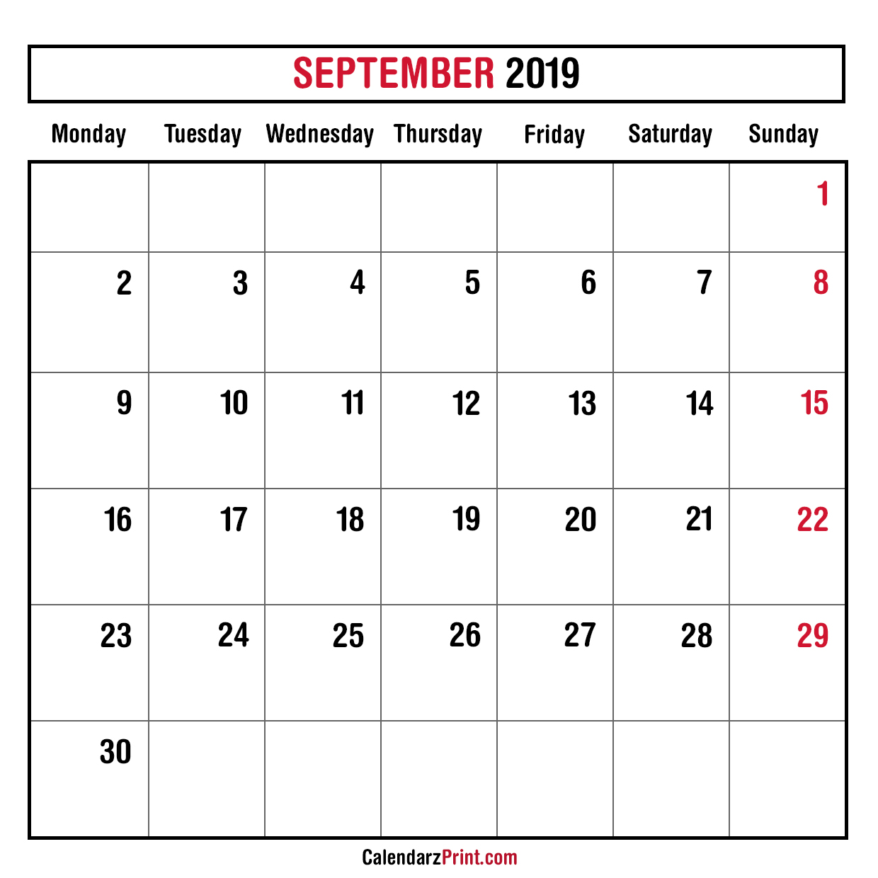 Monthly Planner September 2019 – Printable – Monthly Calendar – Free – Monday Start ...