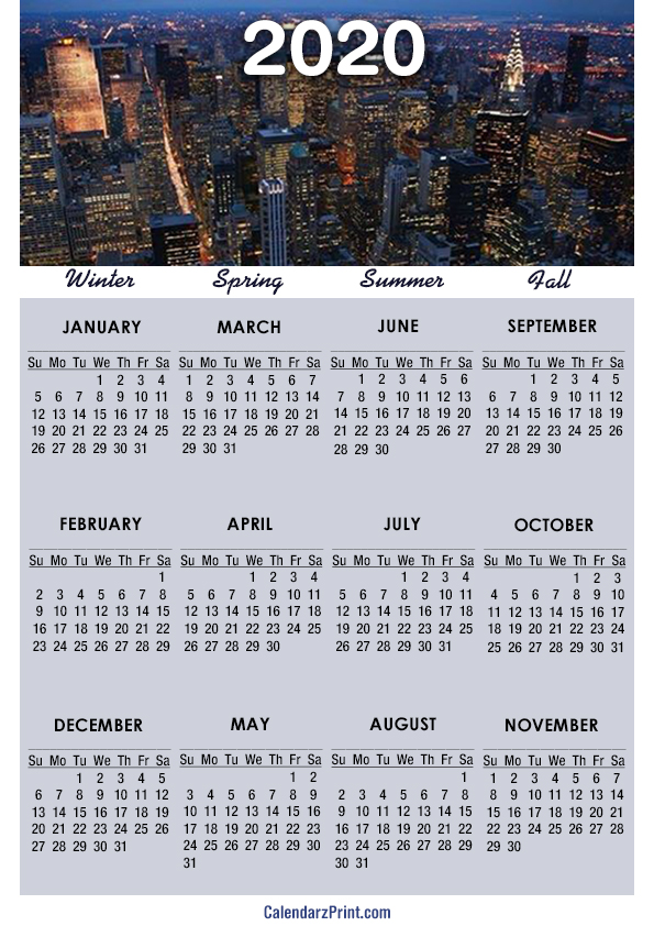 2020 Calendar A4 Paper Size Printable Free New York Calendars