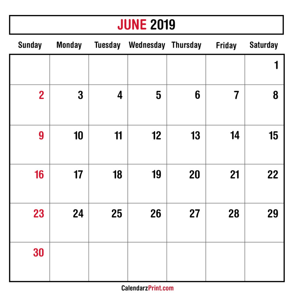 Monthly Planner June 2019 Printable Monthly Calendar Free