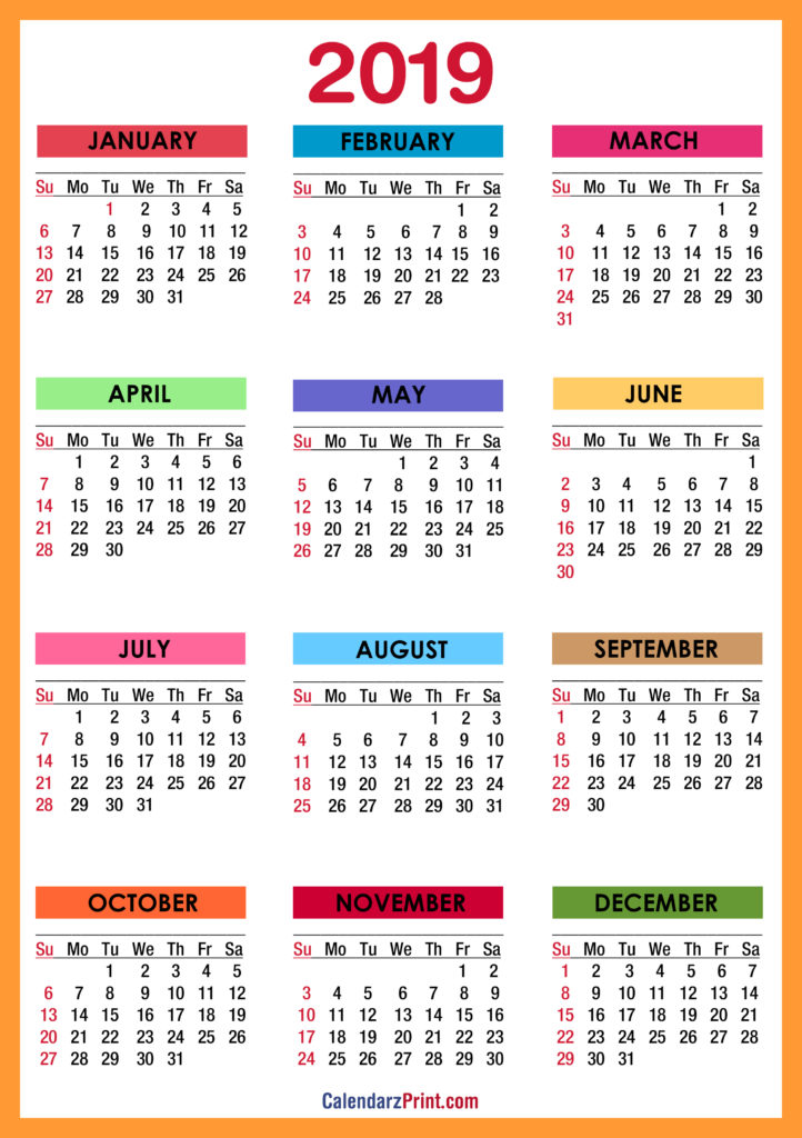 2019 Calendars – CalendarzPrint | Free Calendars, Printable Calendars