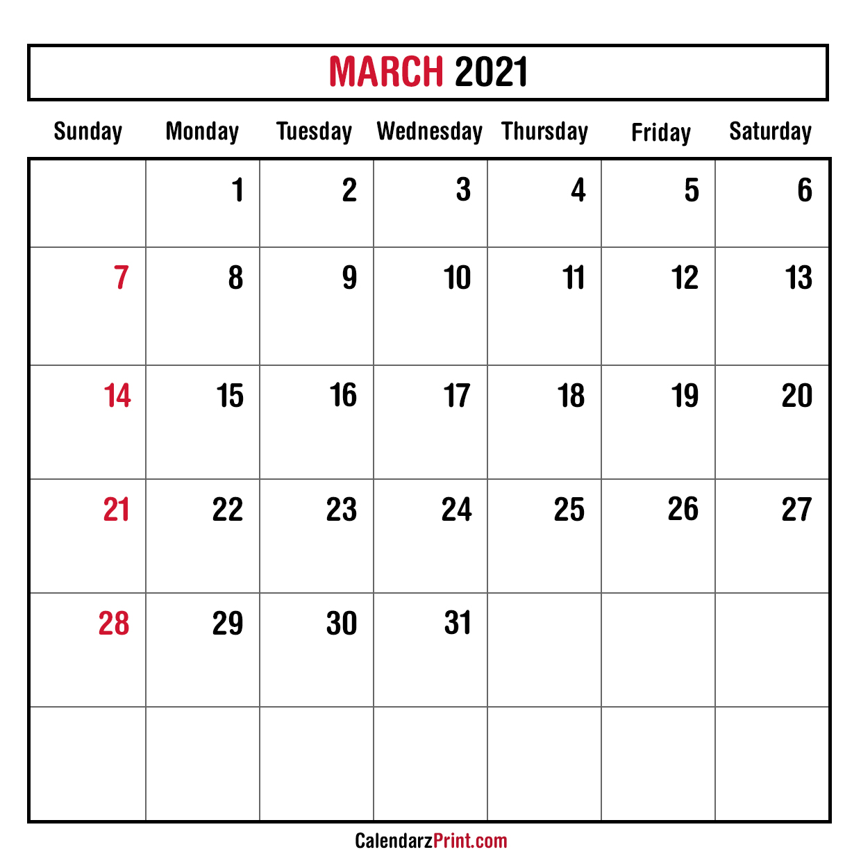 March 2021 Monthly Planner Calendar, Printable Free ...
