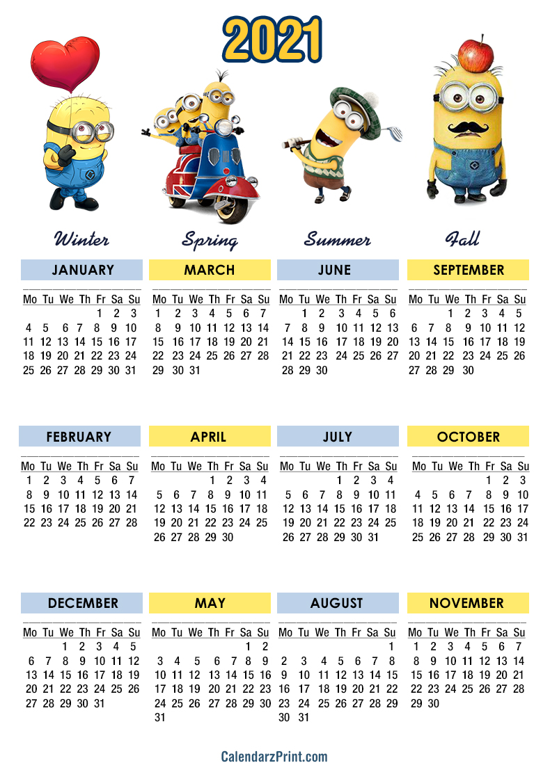 2021 Calendar, Printable Free, Minions Calendars - Monday ...