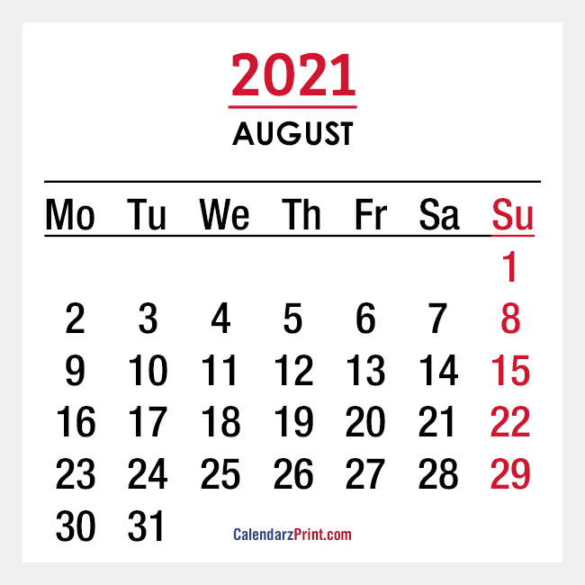 2021 Monthly Calendars, Printable Free, White - Monday ...